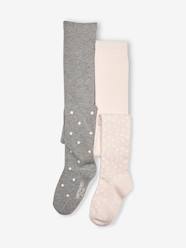 Girls-Underwear-Pack of 2 Pairs of Knitted Tights with Hearts or Dots, for Girls