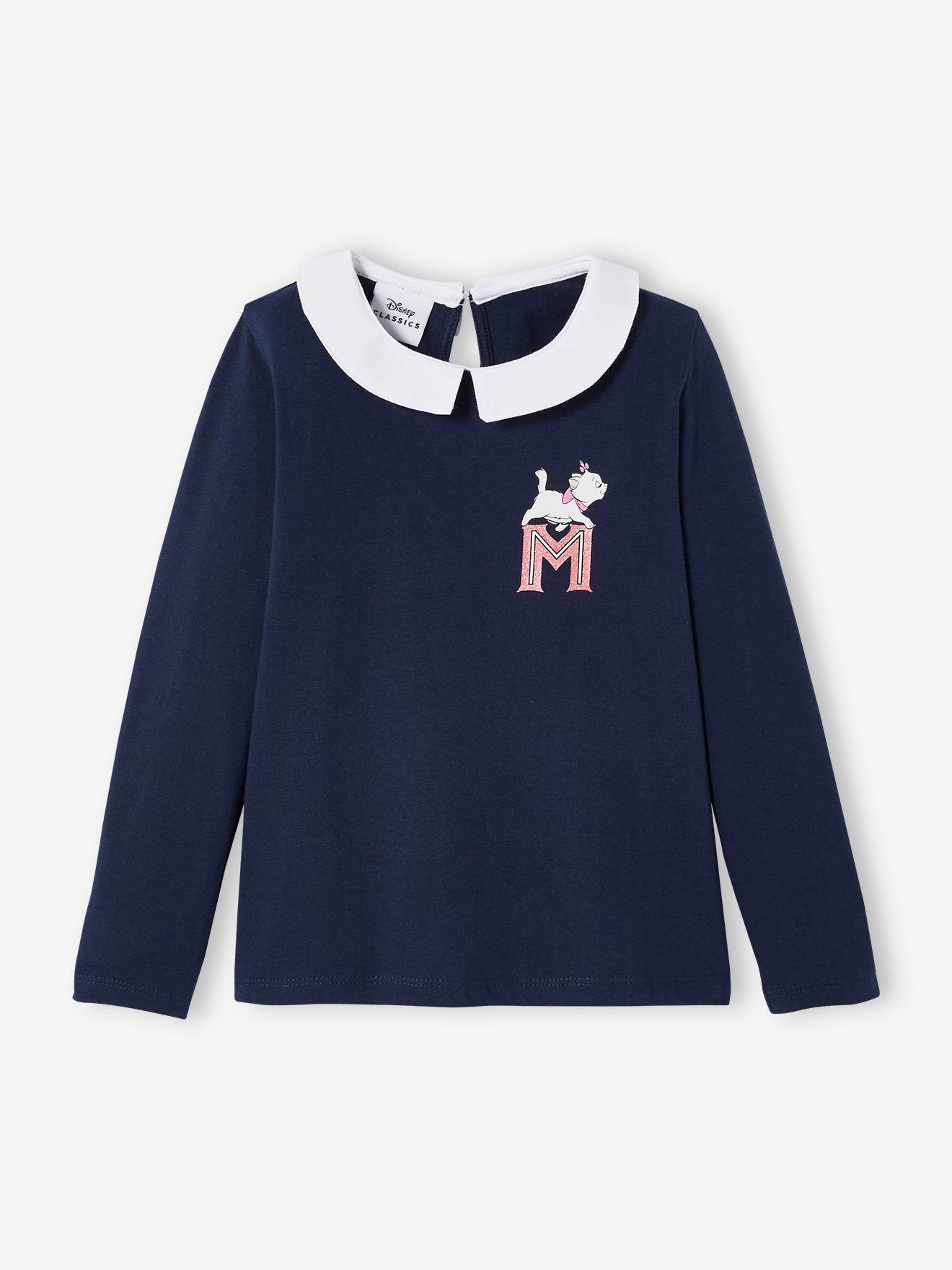 Long Sleeve Top with Marie of The Aristocats by Disney(r), for Girls blue dark solid with design