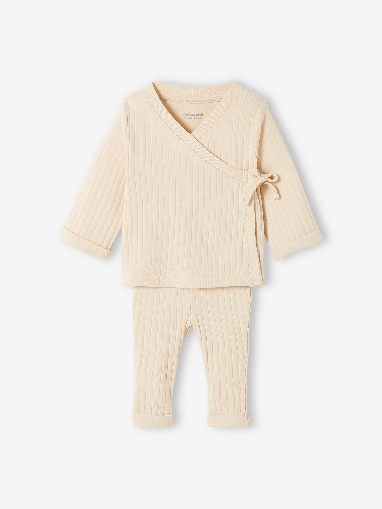 Rib Knit Top & Trouser Combo for Babies beige light solid