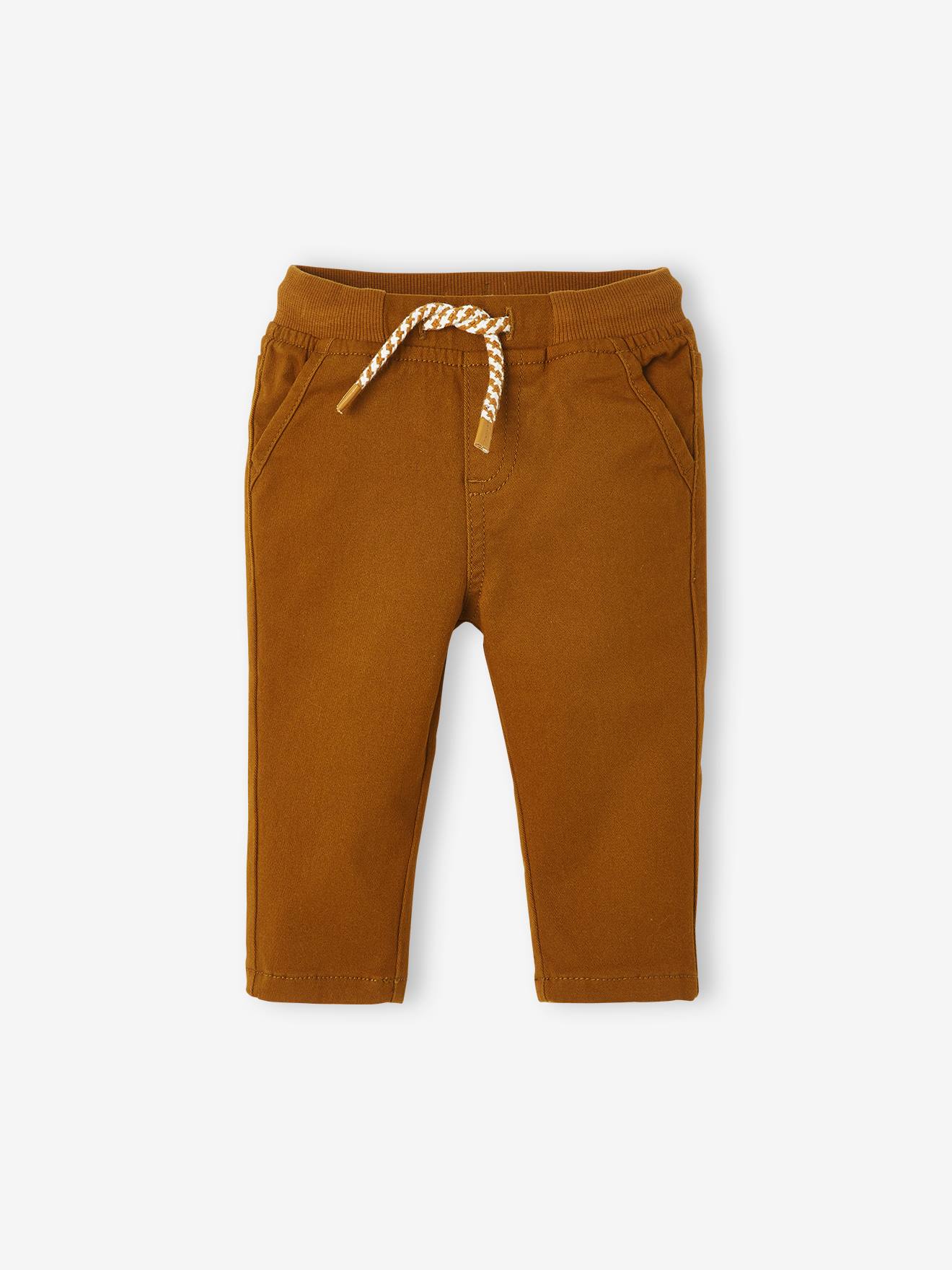 Lined Twill Trousers for Baby Boys brown medium solid
