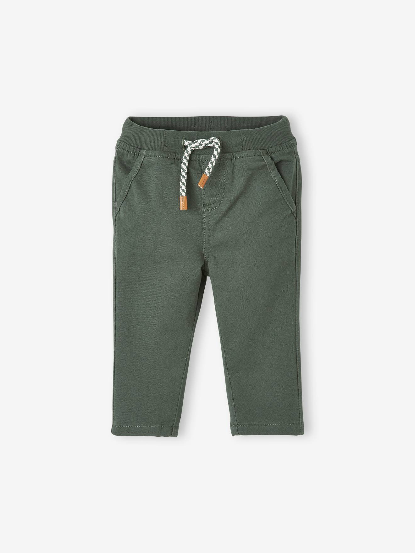 Lined Twill Trousers for Baby Boys green medium solid