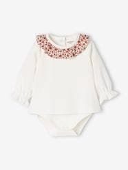 Baby-Bodysuits & Sleepsuits-Long Sleeve Bodysuit Top with Ruffled Collar, for Babies