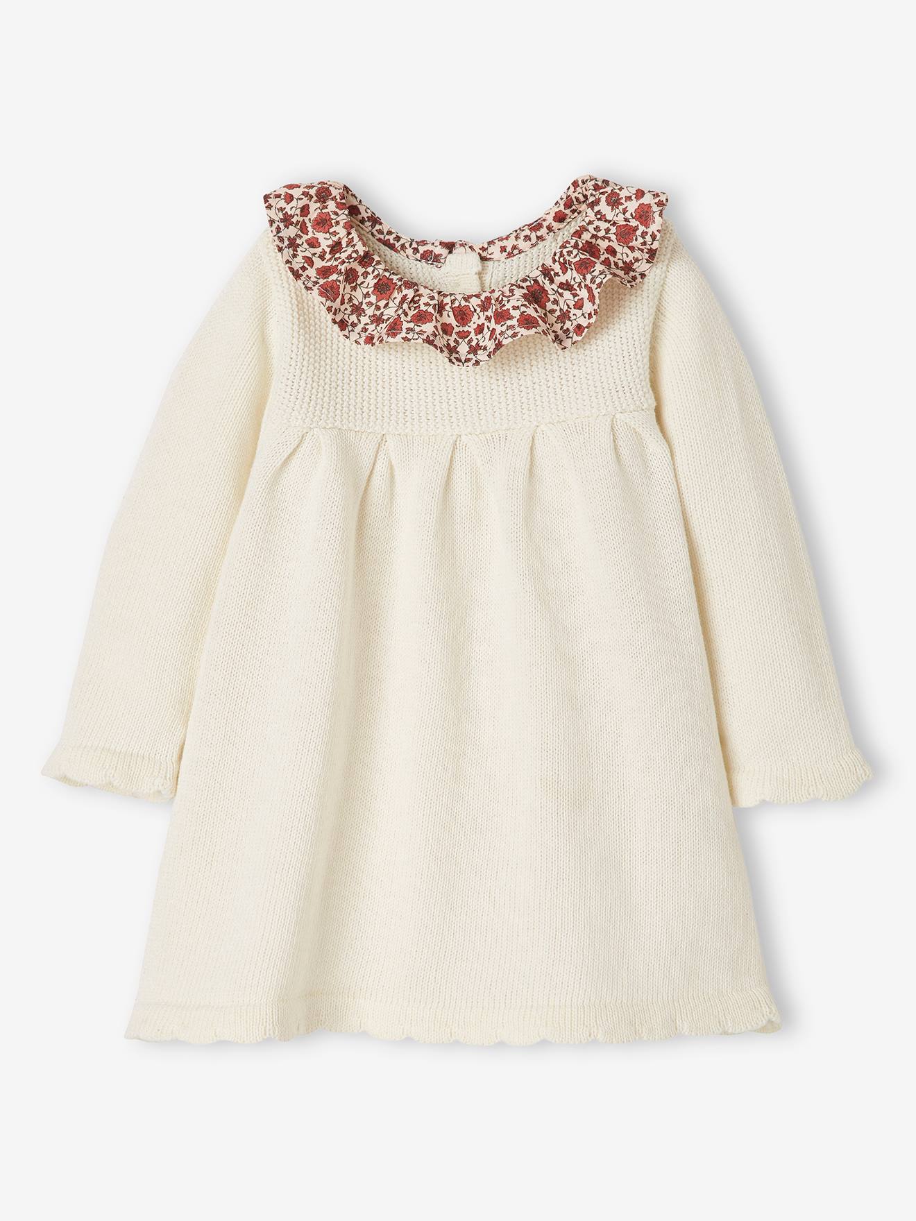 Knitted Dress with Collar in Floral Fabric