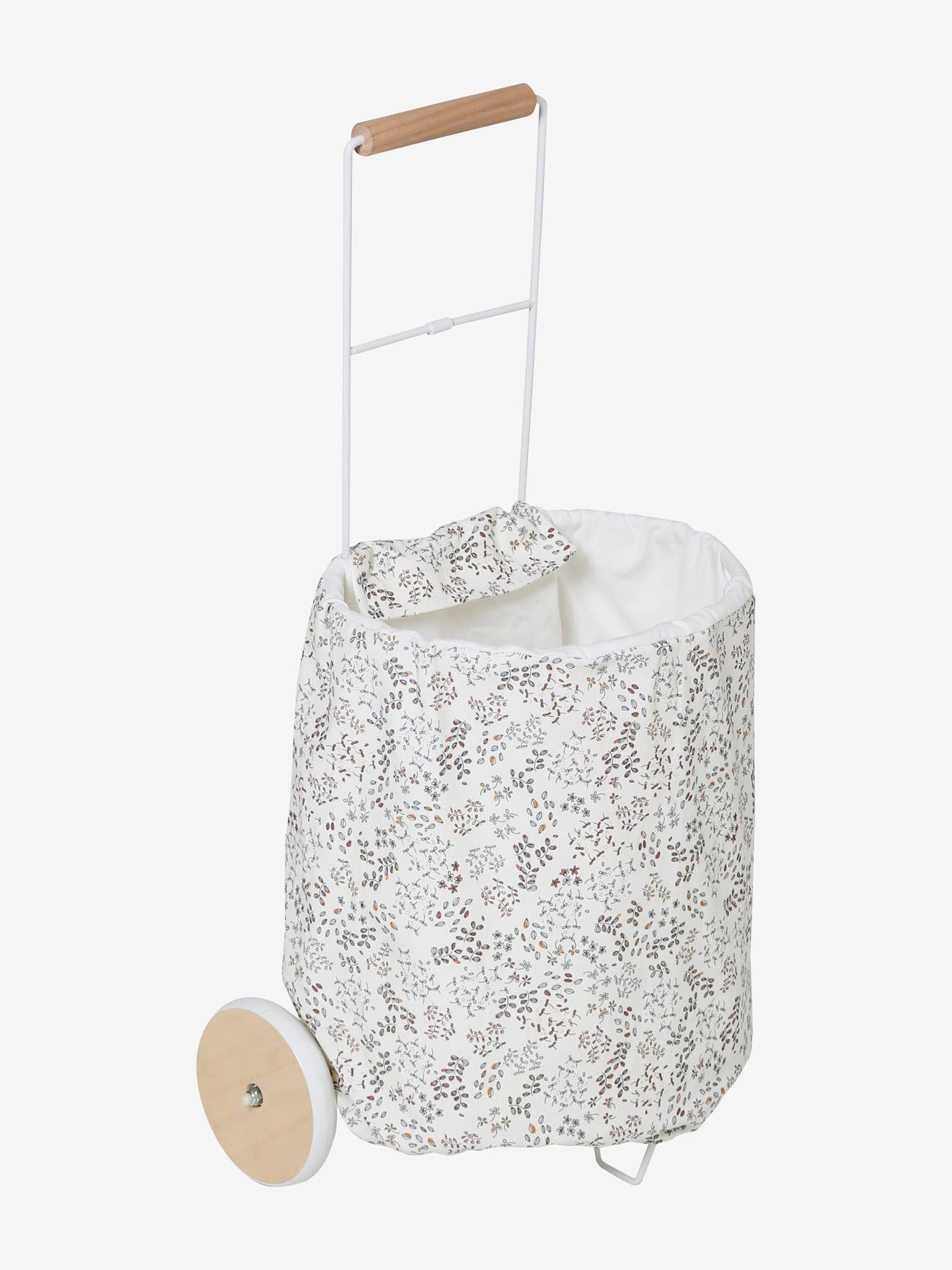 Shopping Basket on Wheels, Metal & Fabric grey light solid with design