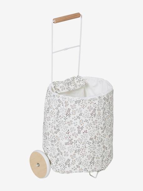 Shopping Basket on Wheels, Metal & Fabric GREY LIGHT SOLID WITH DESIGN 