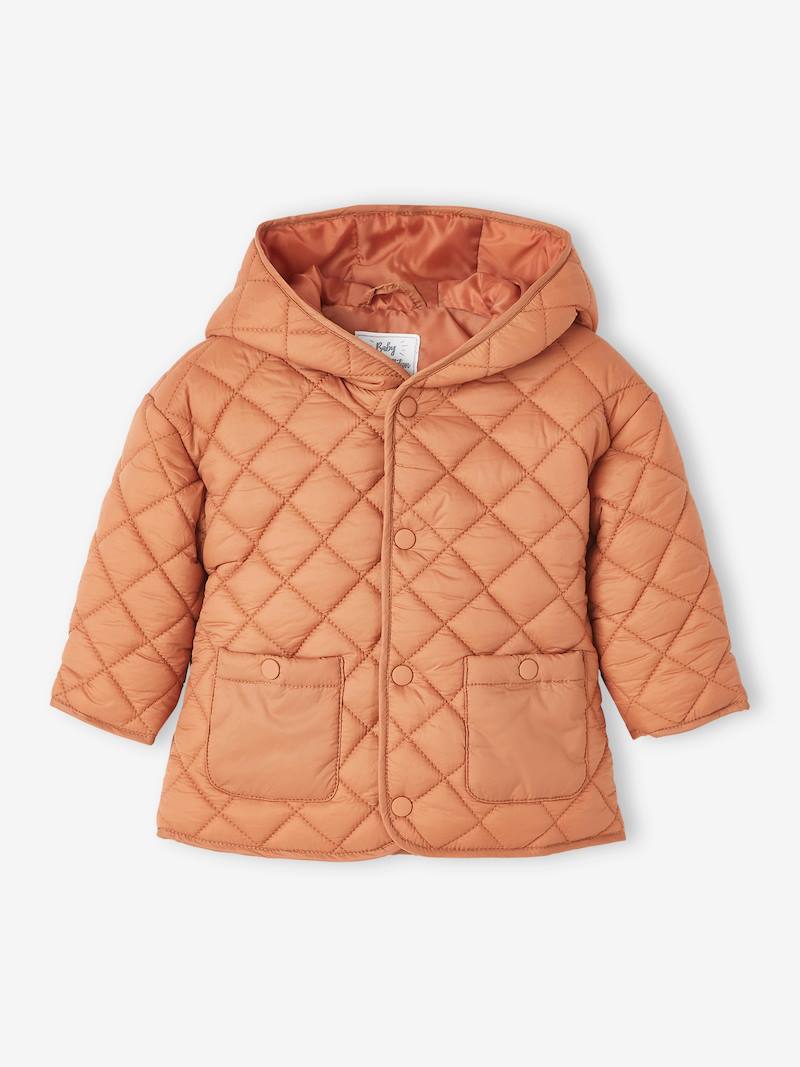 Padded Jacket with Hood for Babies orange dark solid, Baby Vertbaudet