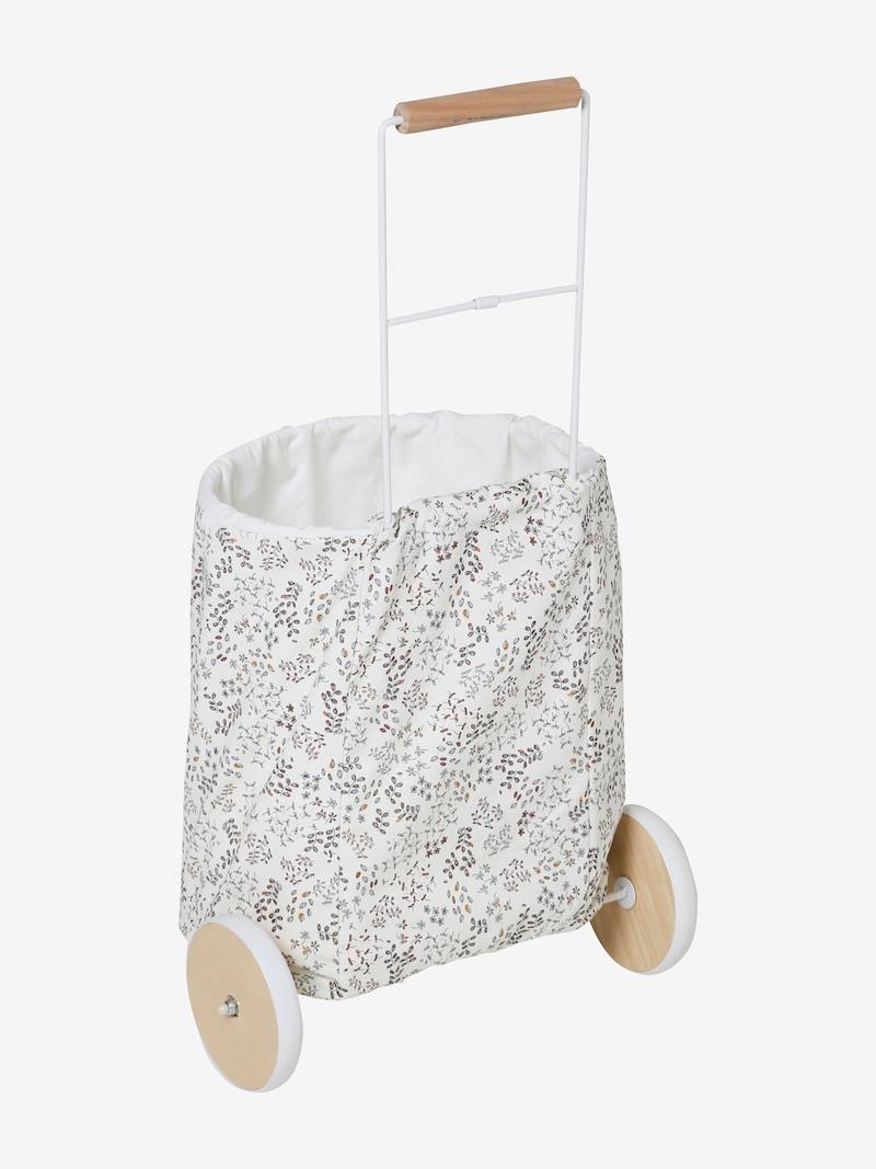 Shopping Basket on Wheels, Metal & Fabric grey light solid with
