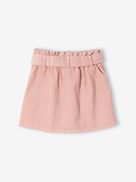 'Paperbag' Style Skirt in Corduroy for Girls grey blue+navy blue+peach+PINK LIGHT SOLID+plum 