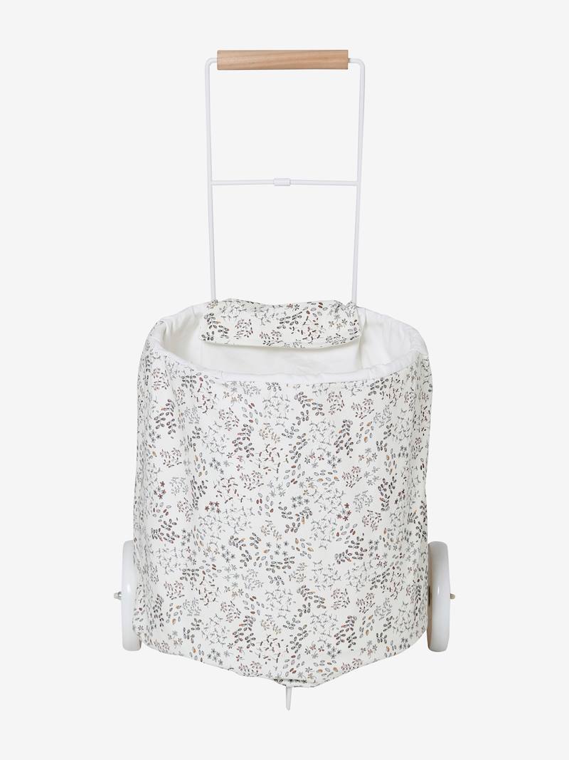 Shopping Basket on Wheels, Metal & Fabric grey light solid with