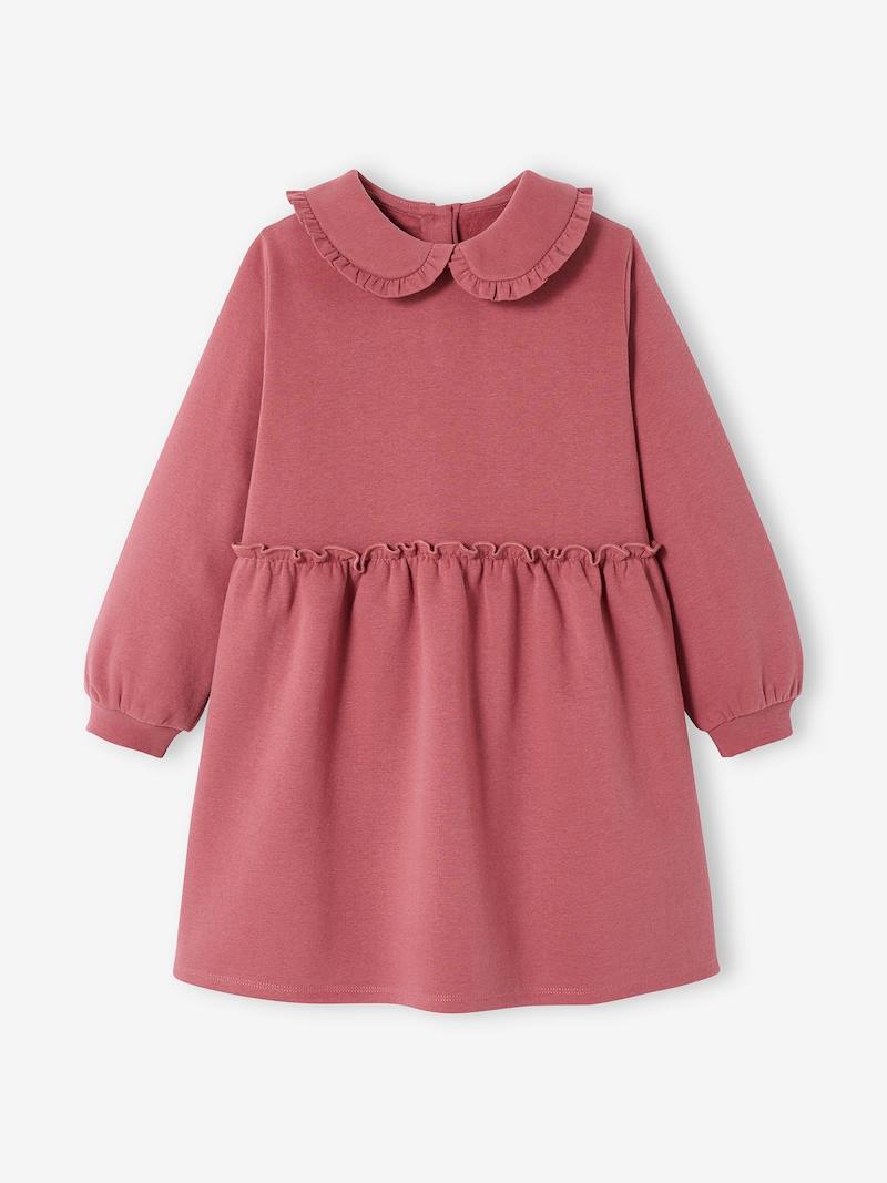 Fleece Dress with Peter Pan Collar for Girls blue medium solid, Girls