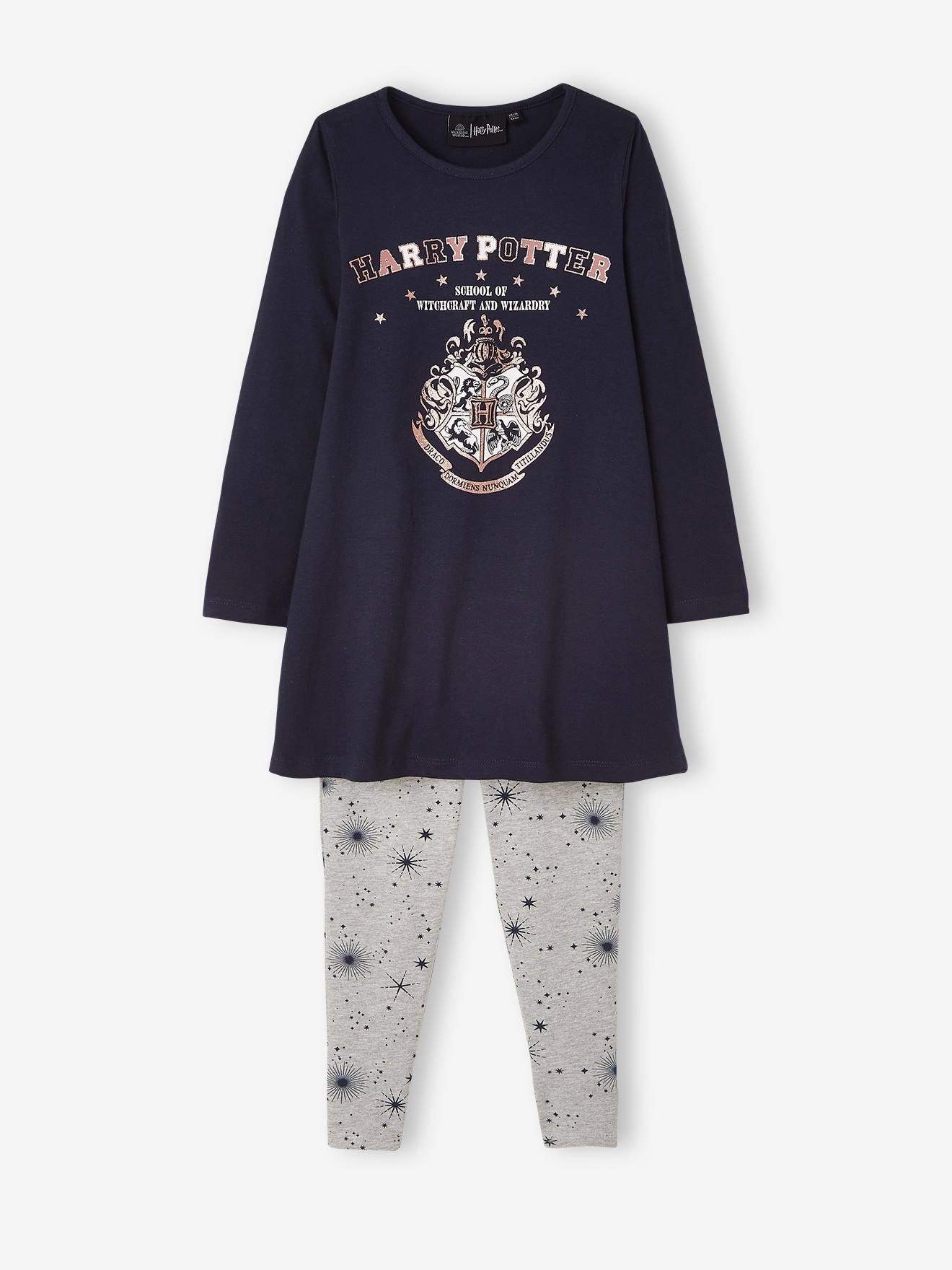 Harry Potter Nightie + Leggings Combo for Girls blue dark solid with design