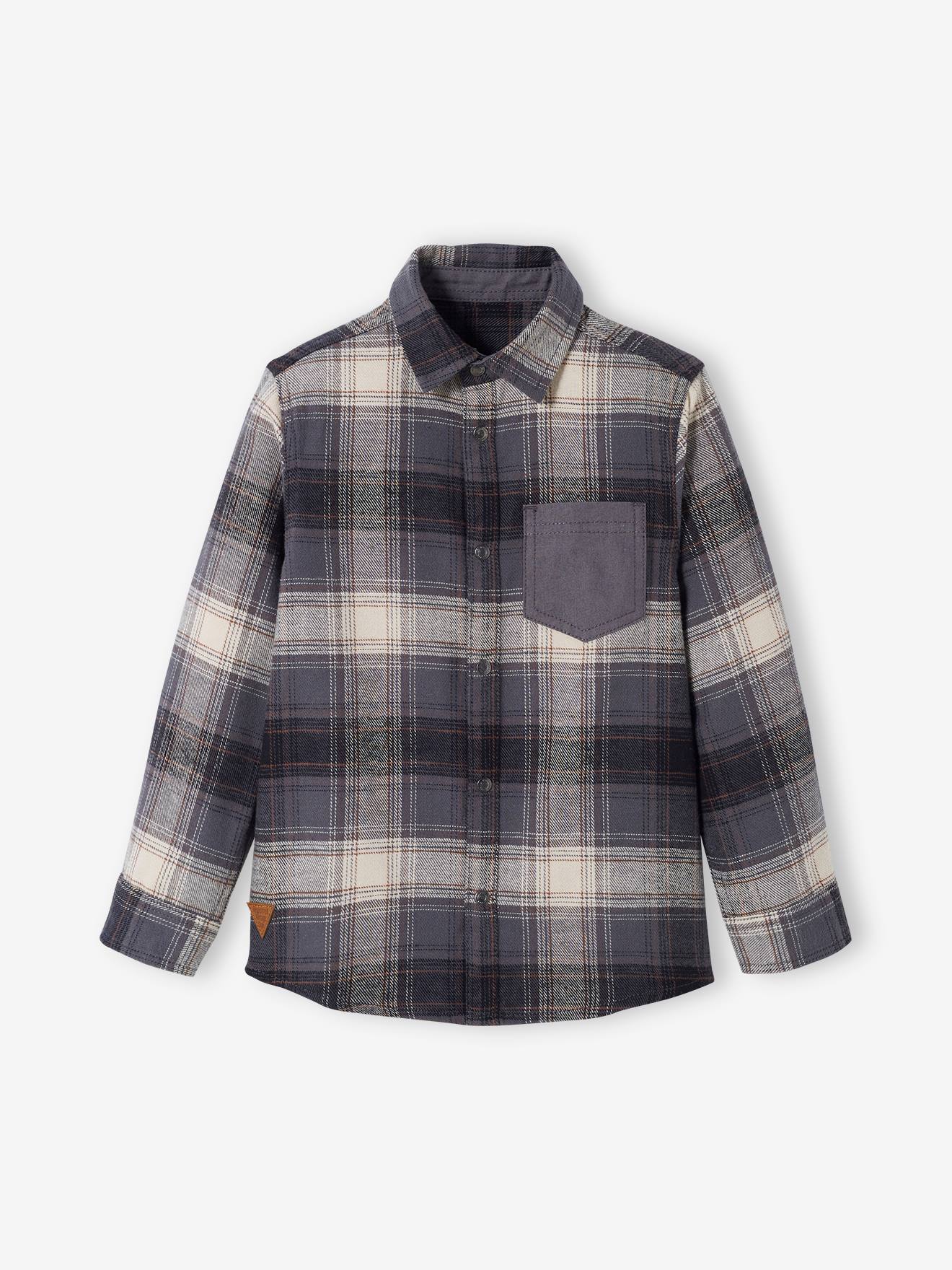 Flannel Chequered Shirt for Boys brown dark checks