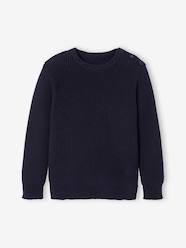 Boys-Cardigans, Jumpers & Sweatshirts-Jumpers-Fancy Knit Jumper with Buttoned Shoulder for Boys