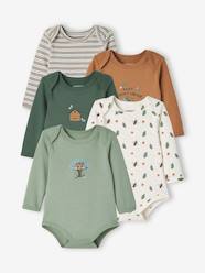 Baby-Bodysuits & Sleepsuits-Pack of 5 Long Sleeve Bodysuits with Cutaway Shoulders, for Babies