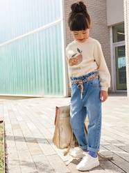 Girls-Trousers-Paperbag Jeans + Floral Belt, for Girls