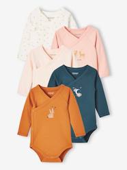 Baby-Bodysuits & Sleepsuits-Pack of 5 Long Sleeve Bodysuits, Full-Length Opening, for Babies