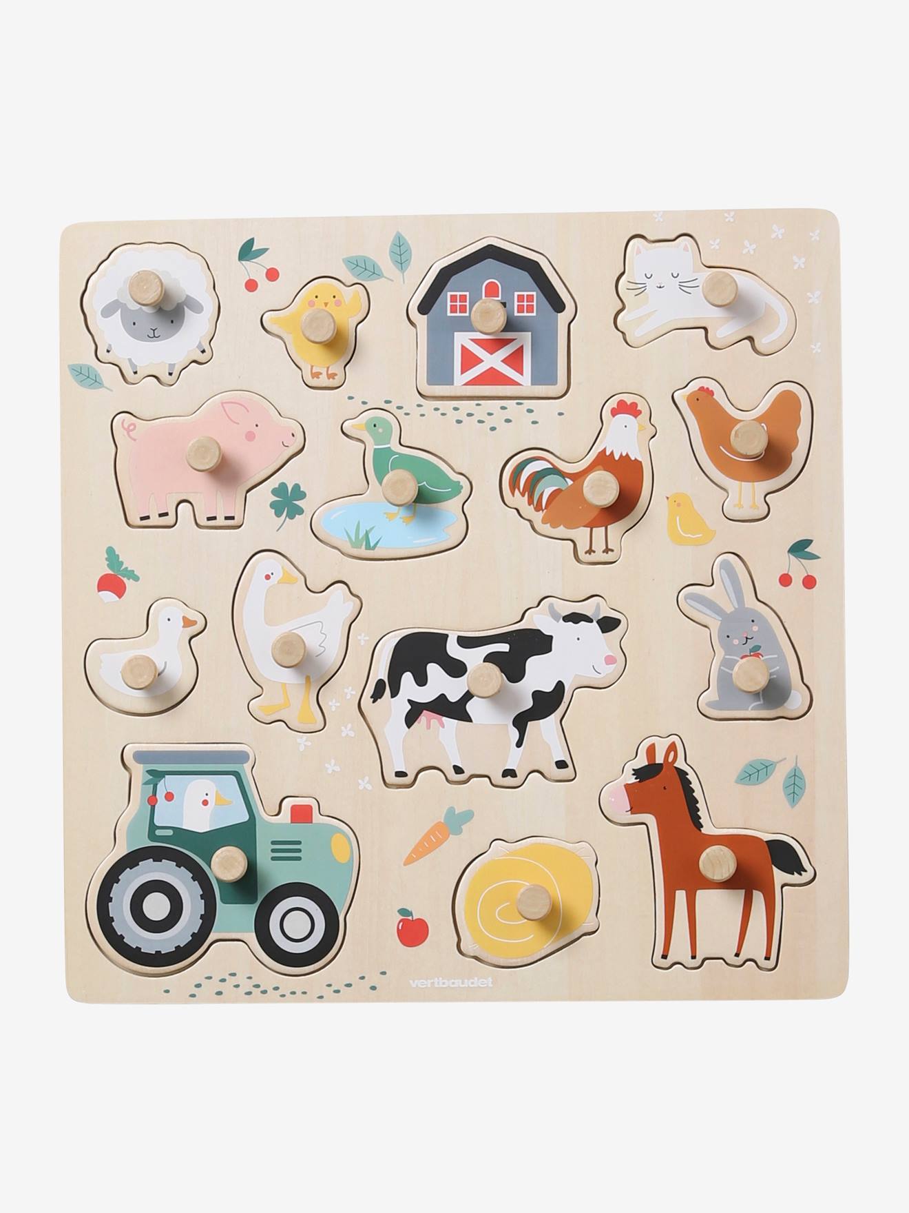 Lovely Farm Peg Puzzle in FSC(r) Wood beige light solid with design