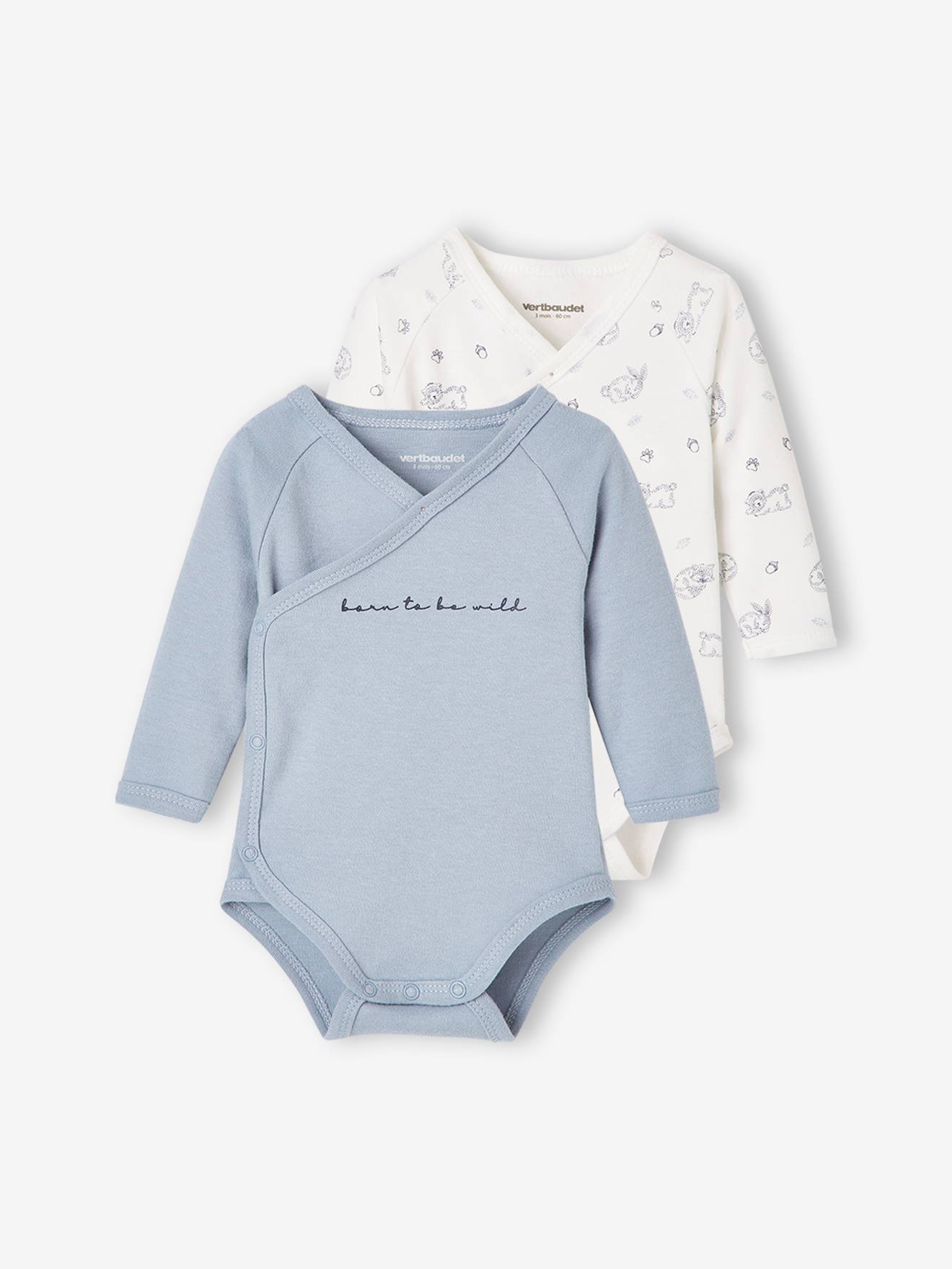 Pack of 2 Long Sleeve Bodysuits, Full-Length Opening, for Babies - blue  medium two color/multicol, Baby | Vertbaudet