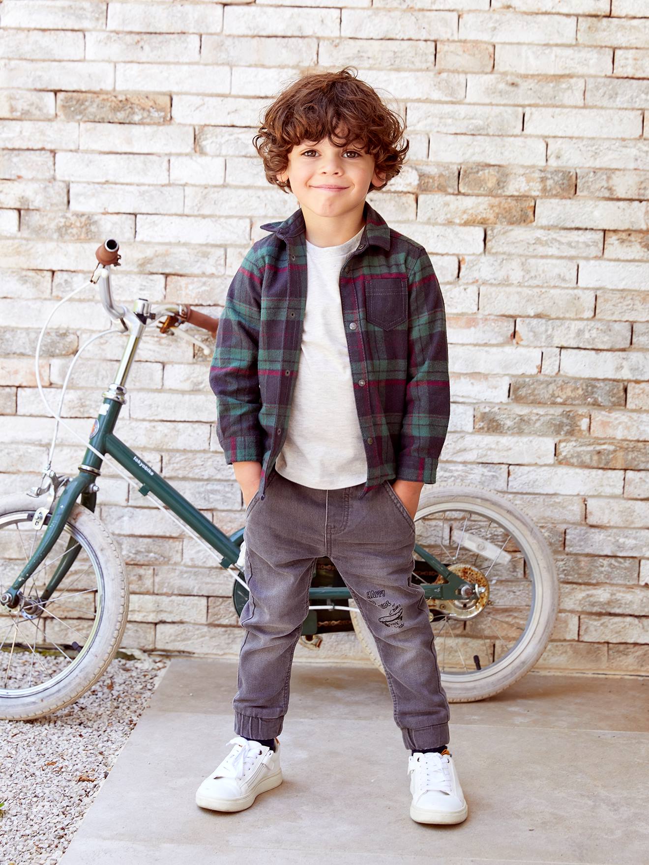 Denim-Effect Fleece Joggers, Easy to Put On, for Boys grey light solid with design