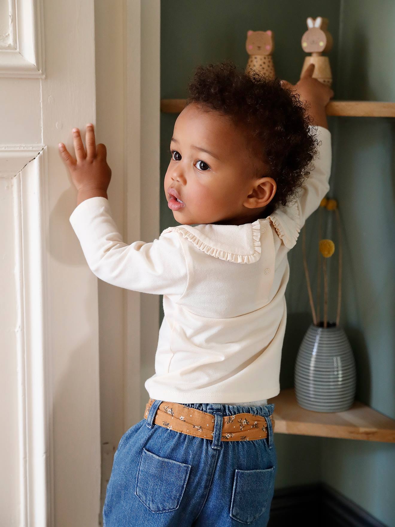 Long Sleeve Top with Peter Pan Collar for Babies beige Baby Vertbaudet