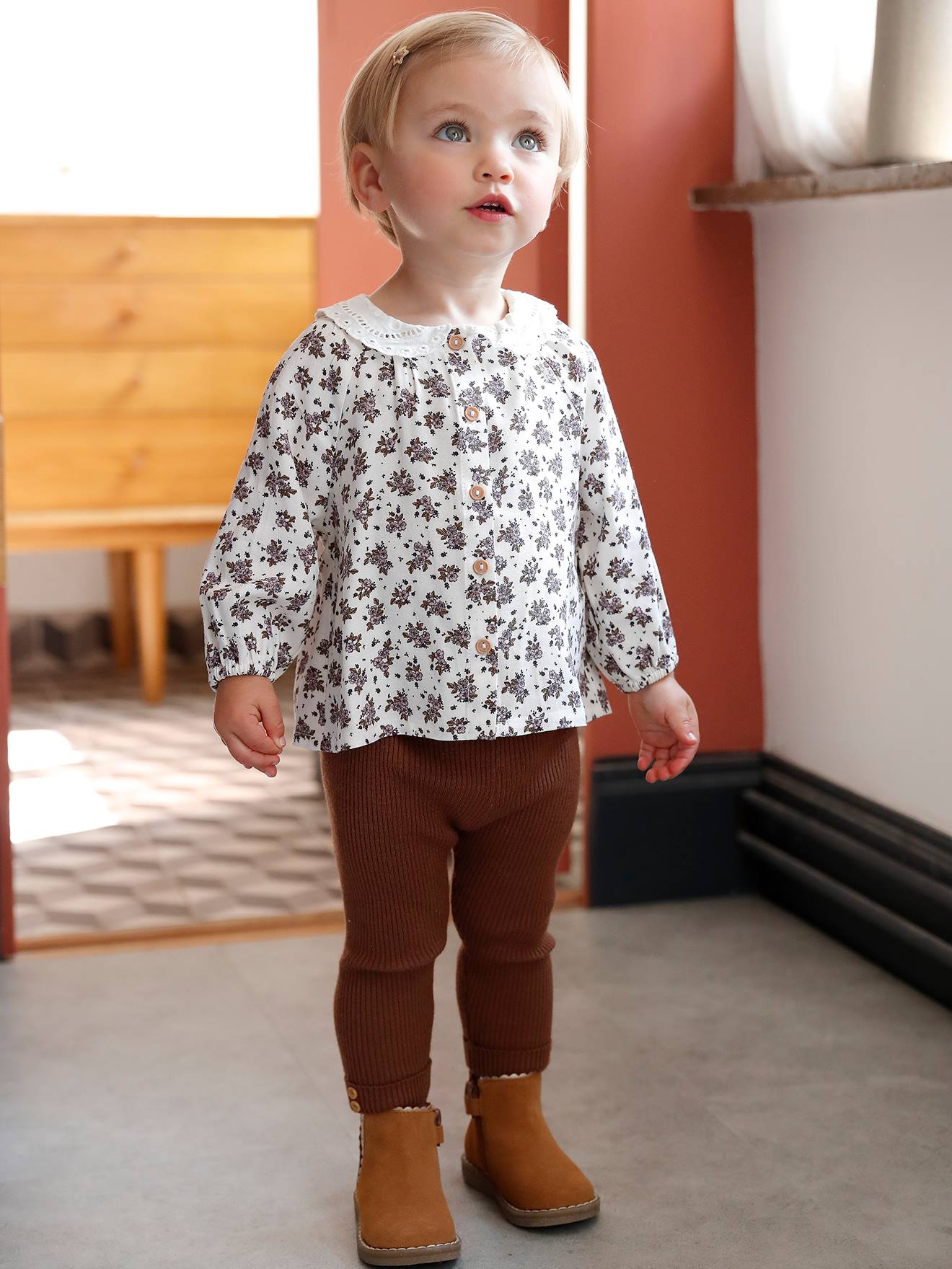 Fine Knit Leggings for Babies - brown dark solid, Baby | Vertbaudet