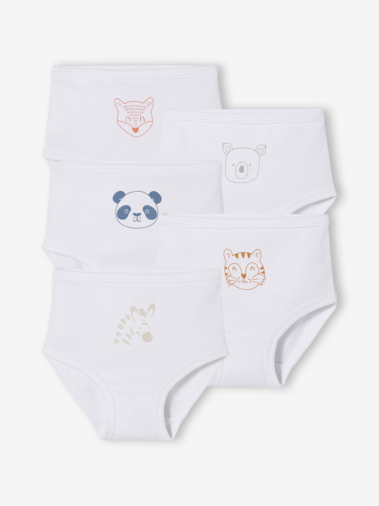 Pack of 5 Nappy Cover Briefs in Pure Cotton, for Babies - white