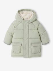 Long Hooded Jacket, Recycled Polyester Padding, for Babies