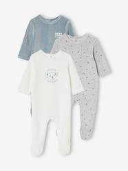 Baby-Pyjamas-Pack of 3 Velour Sleepsuits with Front Opening for Babies