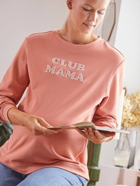 Fleece Sweatshirt with Message, Maternity & Nursing Special BROWN DARK SOLID WITH DESIGN+Grey 