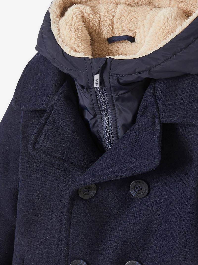 Peacoat with Hood & Sherpa Lining for Boys blue dark solid with