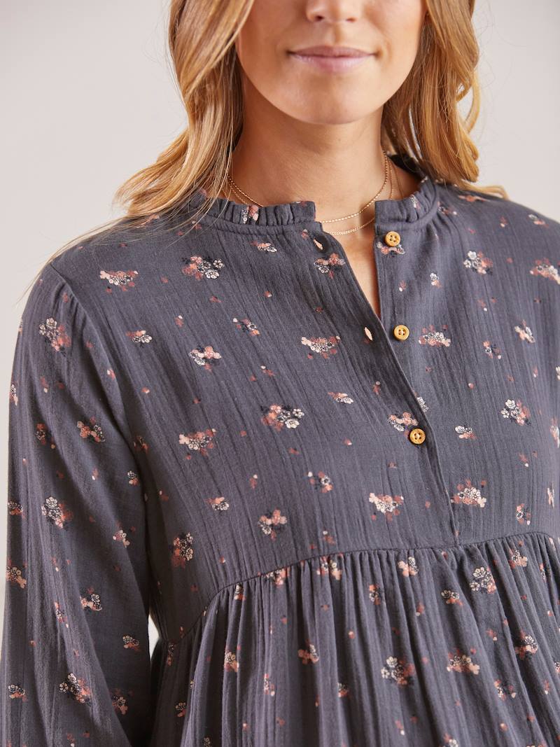 Dress in Printed Cotton Gauze, Maternity & Nursing Special grey dark