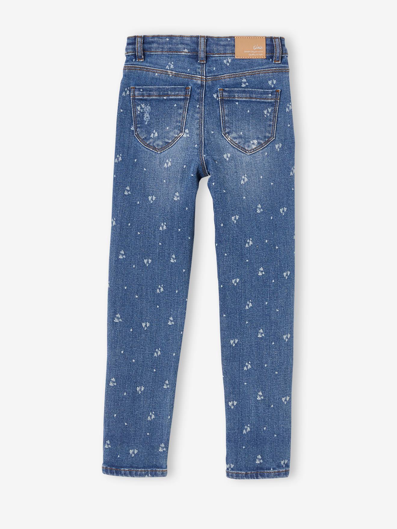 Straight Leg Jeans with Distressed Details for Girls - blue medium wasched