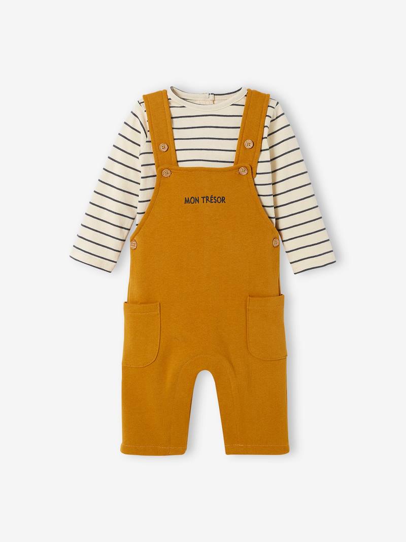 Fleece Top & Dungarees Ensemble, for Babies brown medium solid, Baby
