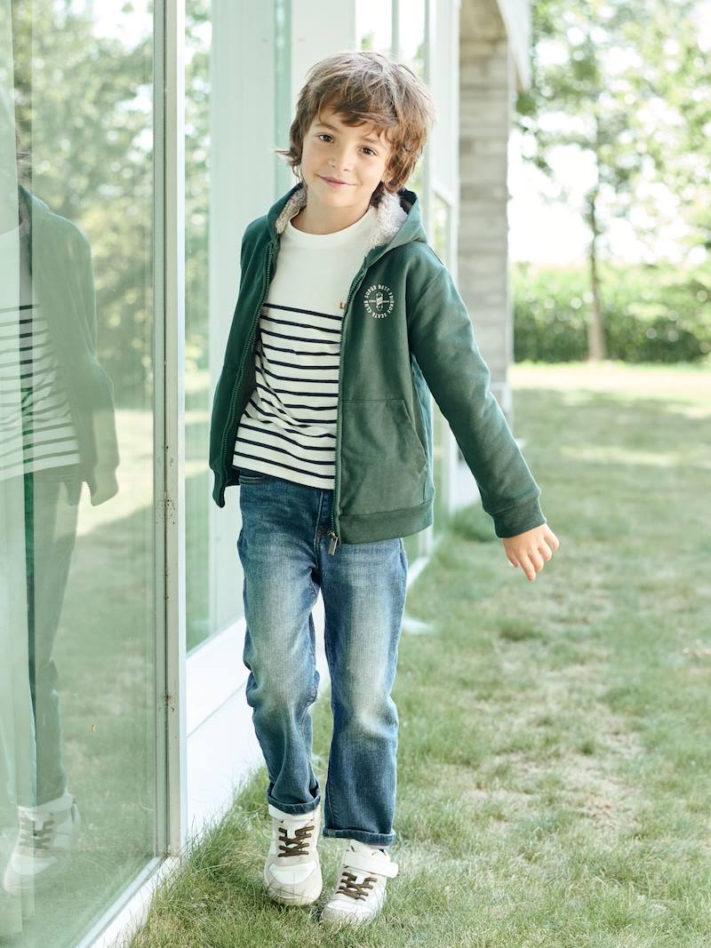 Zipped Jacket with Sherpa Lining, for Boys - green dark solid with ...