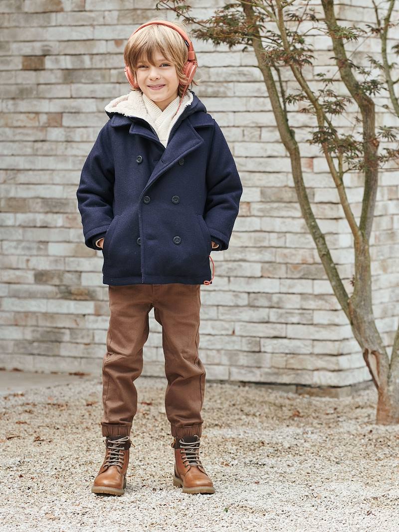 Peacoat with Hood & Sherpa Lining for Boys blue dark solid with