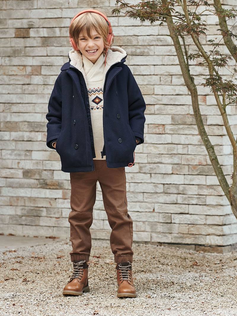 Peacoat with Hood & Sherpa Lining for Boys blue dark solid with