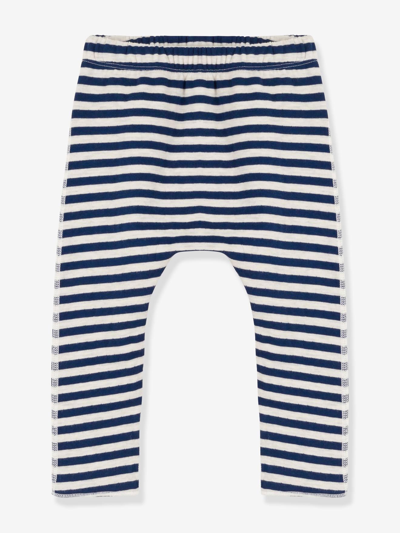 Striped Double Knit Trousers for Babies - PETIT BATEAU blue