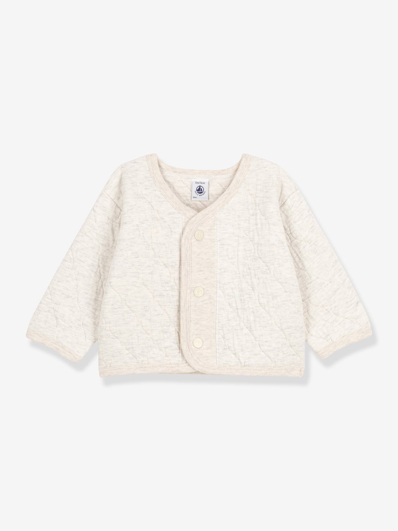 Quilted Double Knit Cardigan for Babies - PETIT BATEAU marl beige