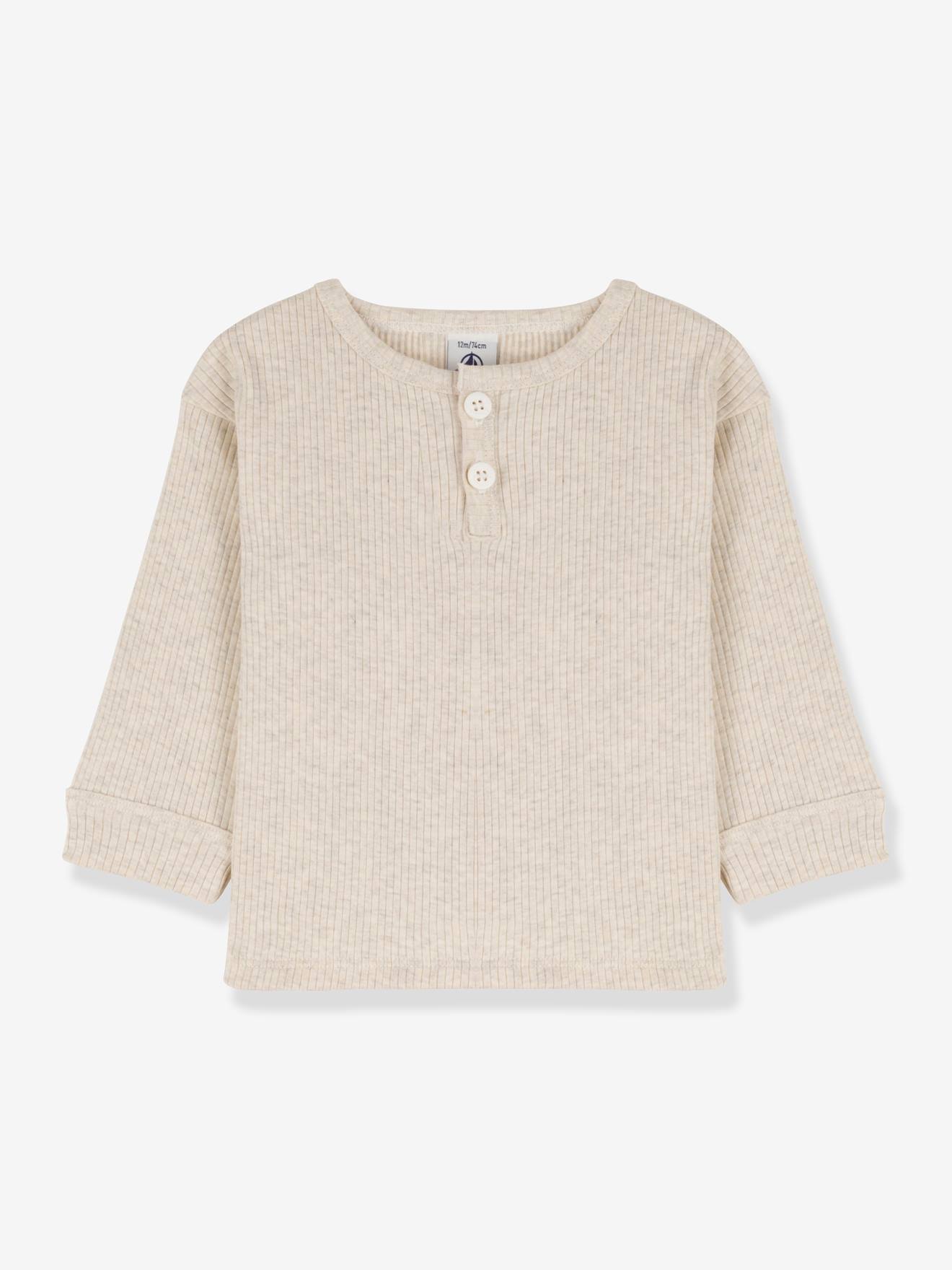 Long Sleeve Organic Cotton Top for Babies, by Petit Bateau marl beige