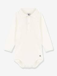 Baby-Long Sleeve Organic Cotton Bodysuit with Polo Shirt Collar, by Petit Bateau