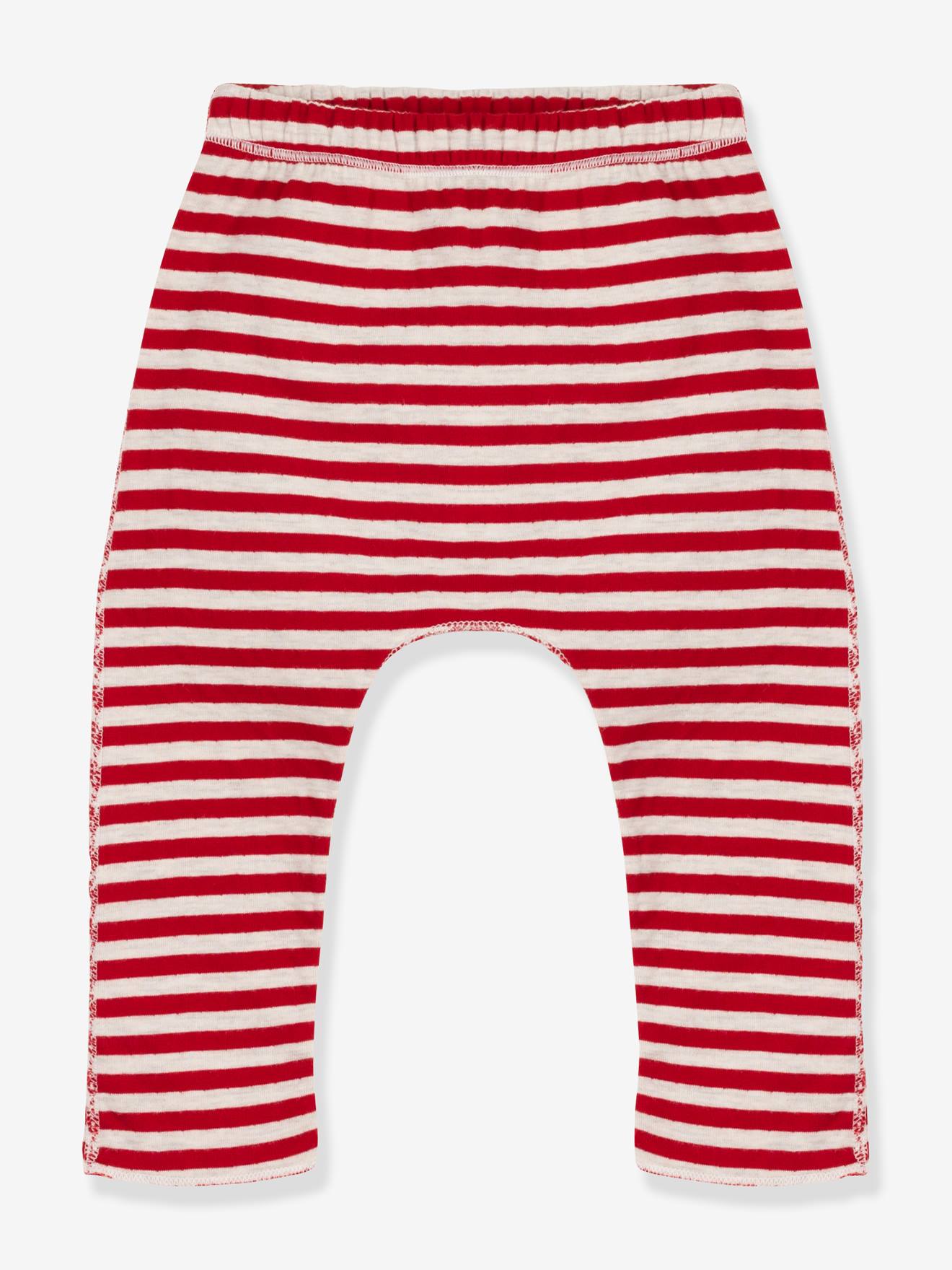 Striped Double Knit Trousers for Babies - PETIT BATEAU red