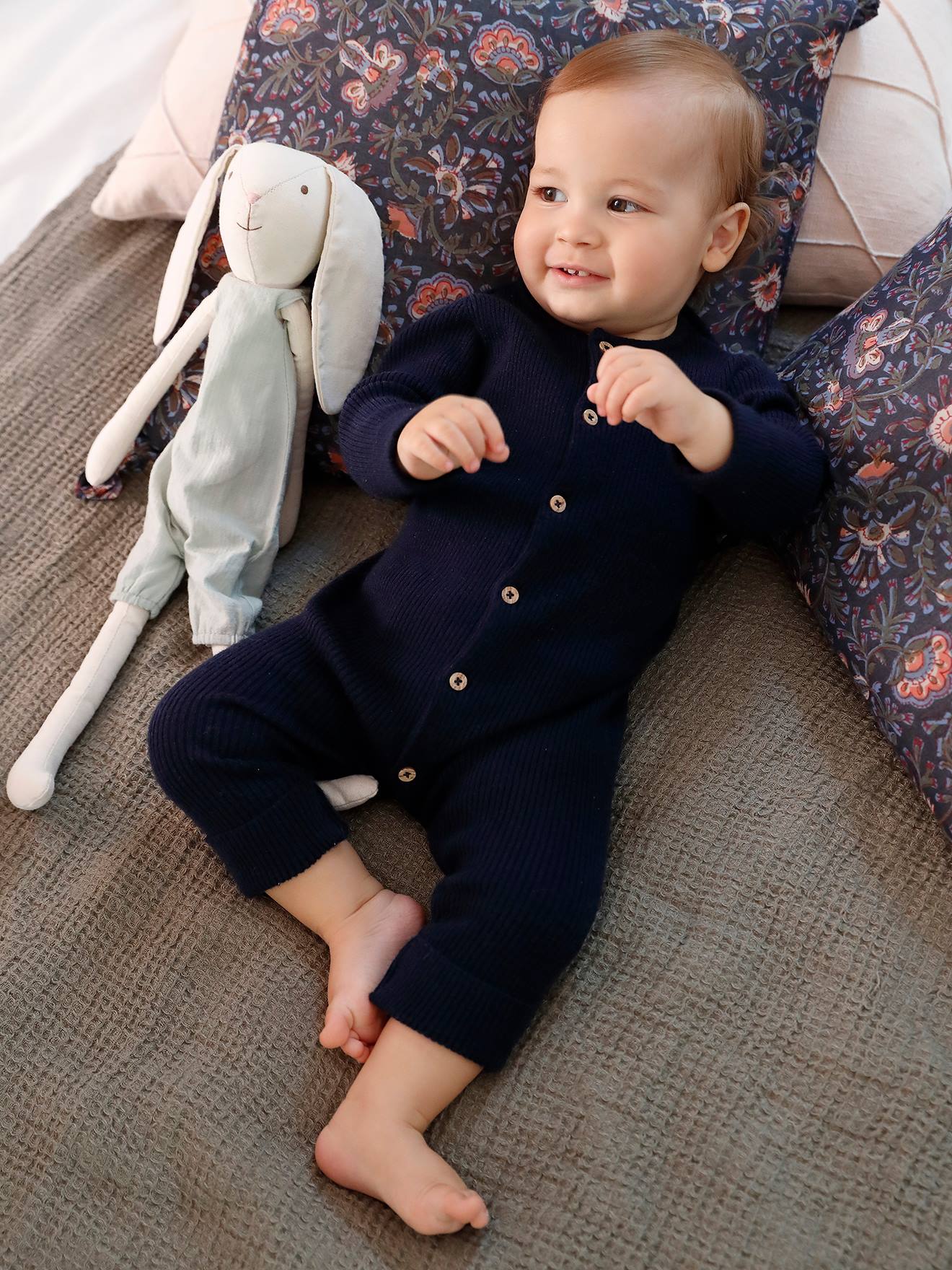 Long Sleeve Jumpsuit in Rib Knit for Babies dark blue
