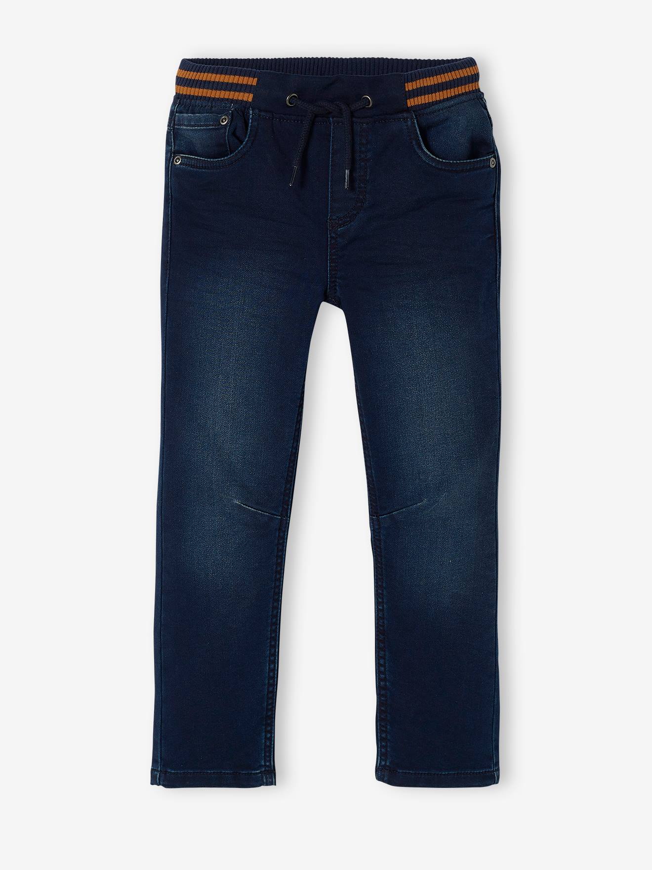 Straight Cut Denim-Effect Fleece Trousers, for Boys blue medium two color/multicol