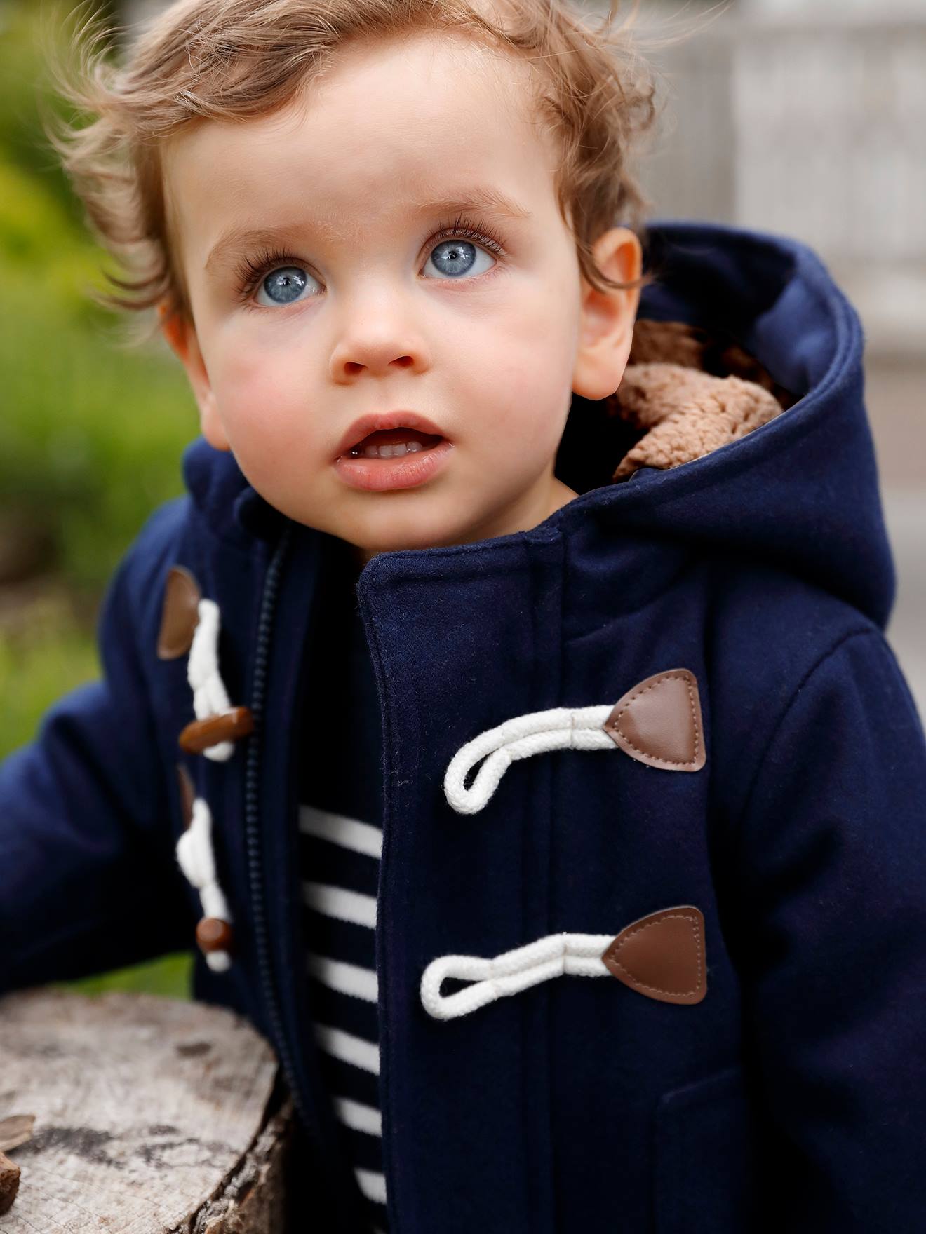 Hooded Duffle Coat for Babies dark blue