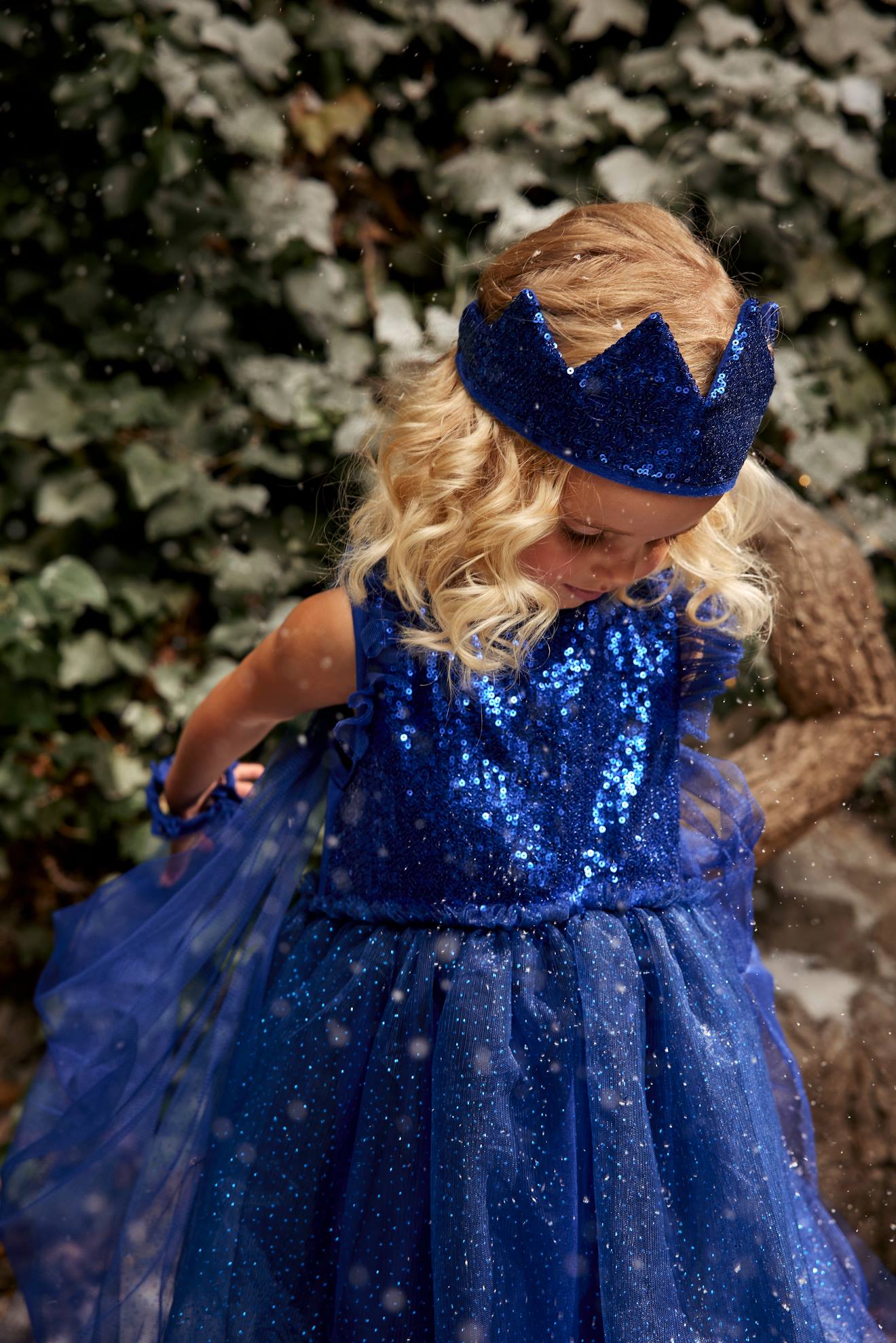 Princess Costume with Veil Crown blue