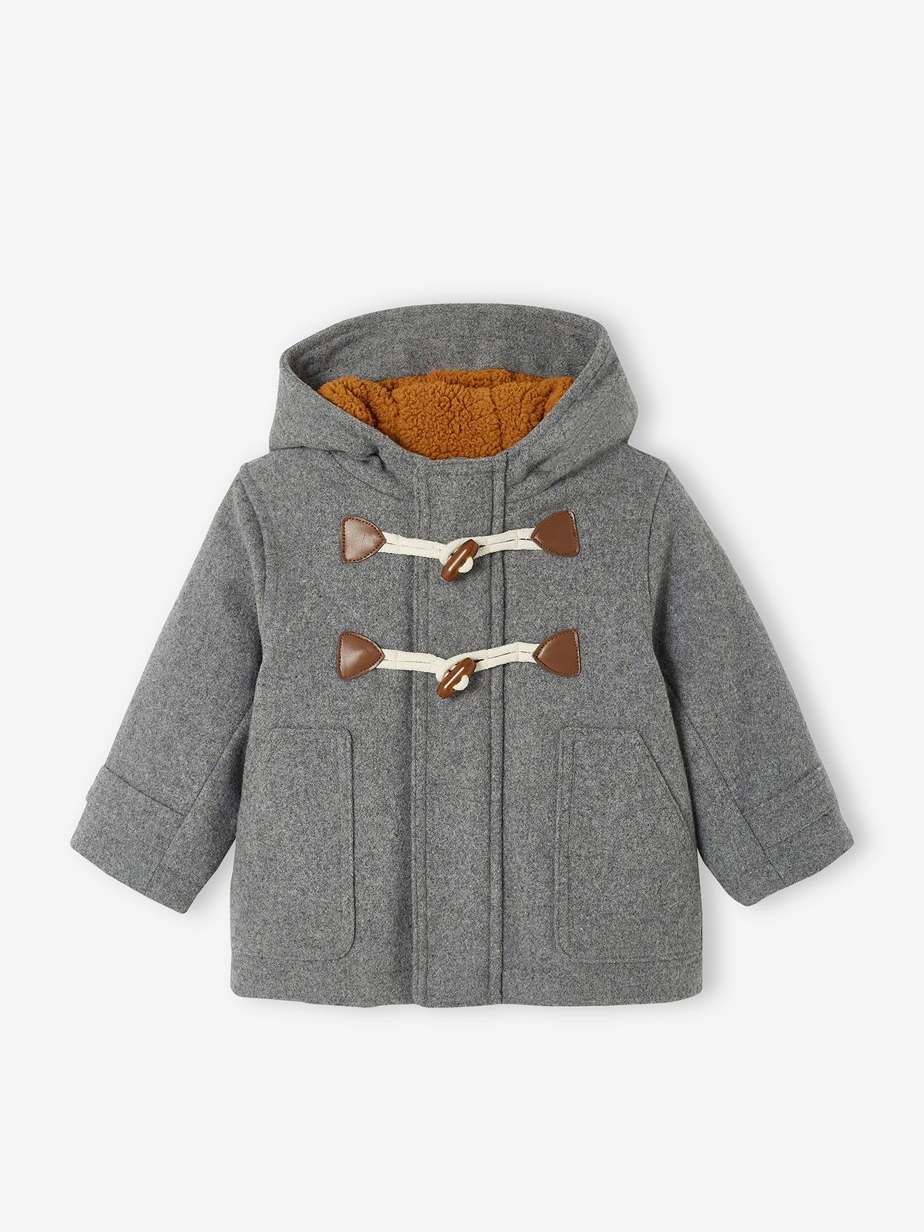 Hooded Duffle Coat for Babies grey stripes