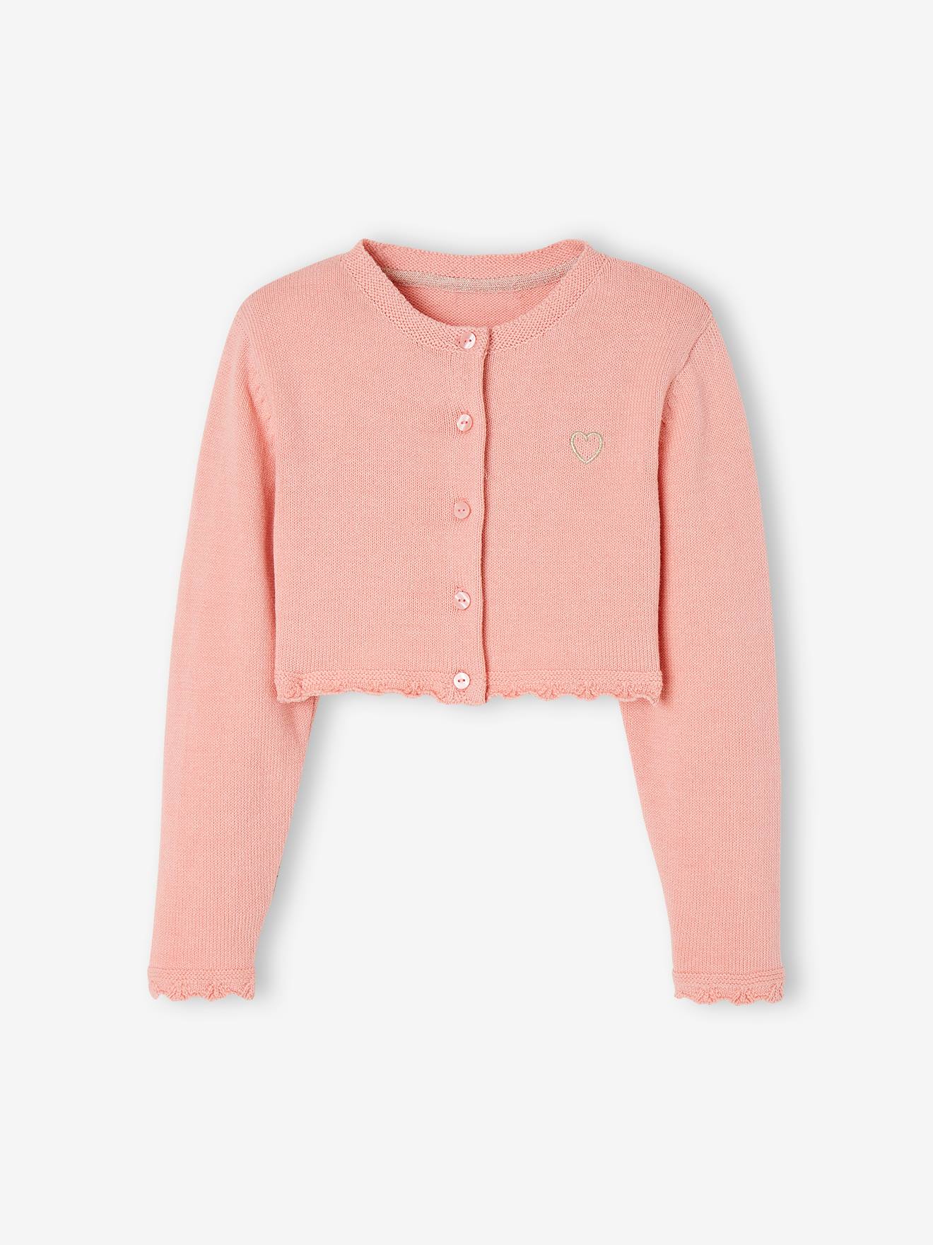 Cropped Openwork Cardigan for Girls sweet pink