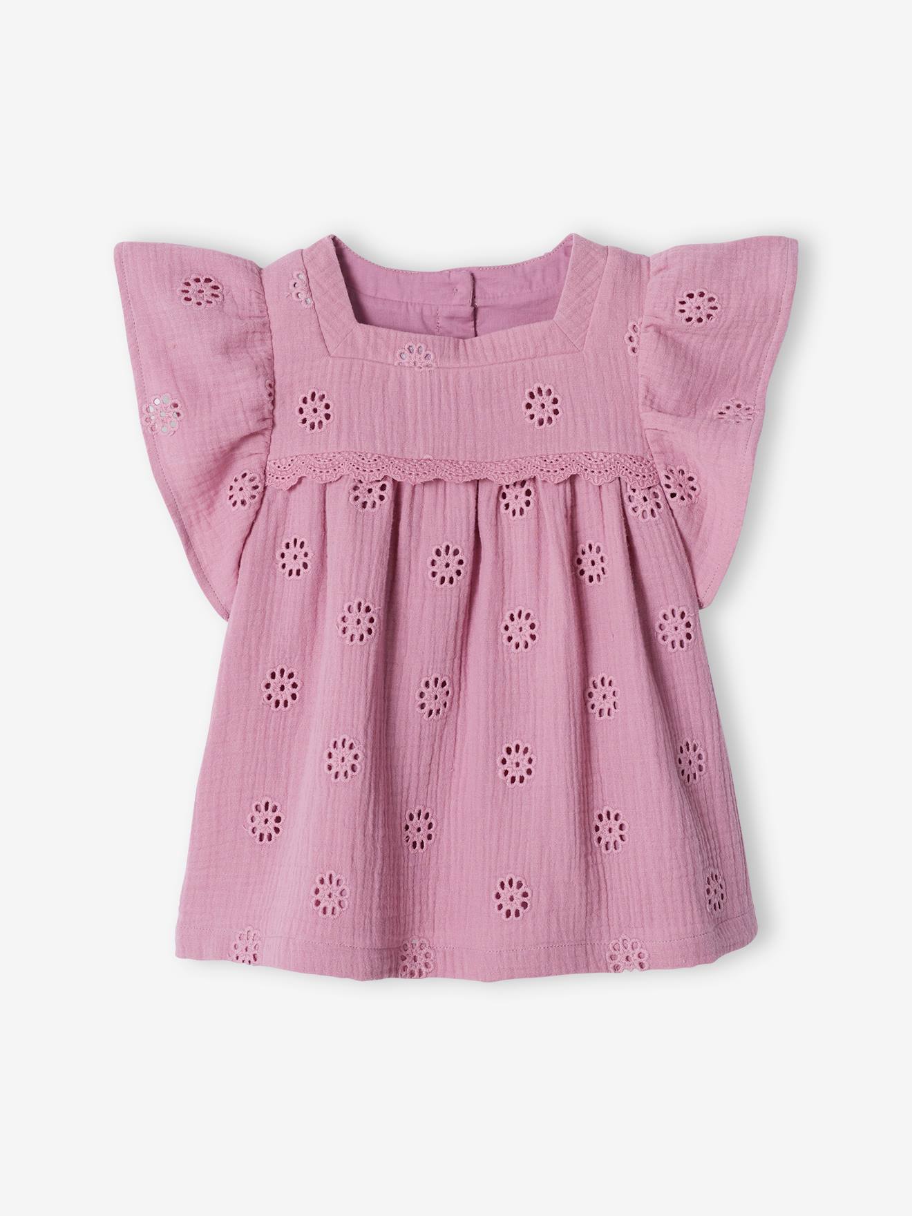 Cotton Gauze Blouse with Embroidered Flowers