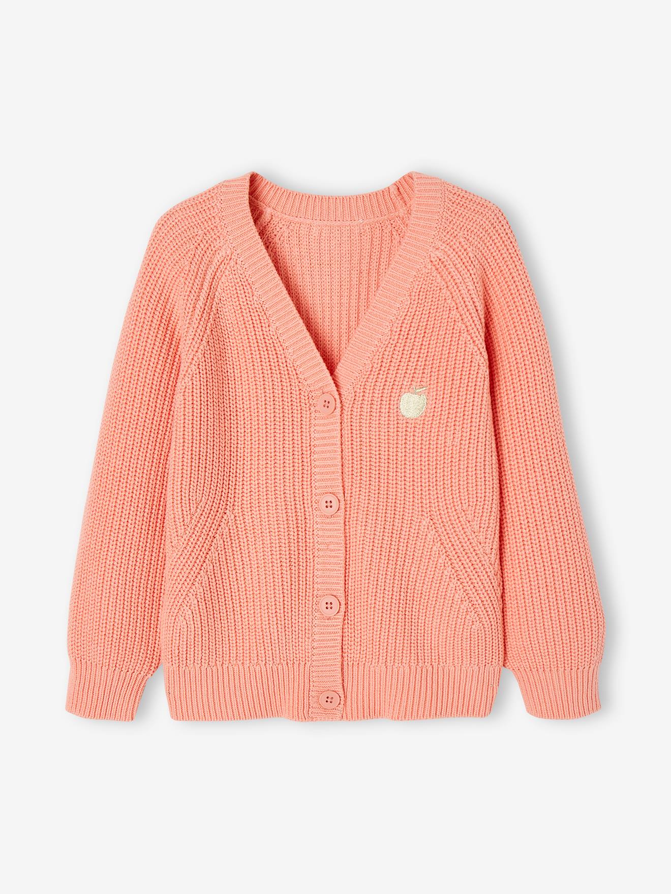 V-Neck Cardigan in Fisherman Stitch, for Girls Hazel