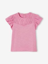 Girls-T-Shirt for Girls, with Broderie Anglaise and Ruffled Sleeves